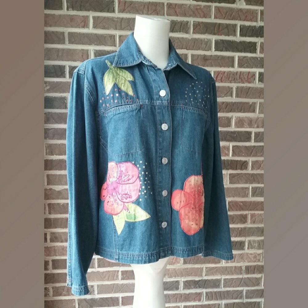 Lighthouse Apparel Denim Shirt w/Floral Appliques